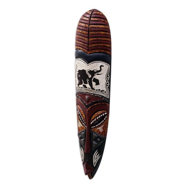 Alternate image for Sese Wood and Aluminum Elephant-Themed Mask Akono