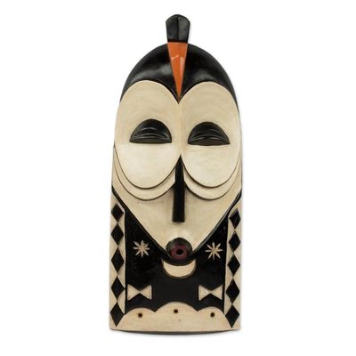 Alternate image for Artisan Crafted Congolese African Mask in Brown and White Yaka Rites
