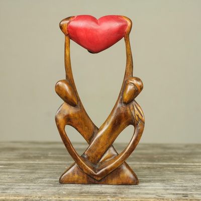 Alternate image for Hand Carved African Abstract Wood Sculpture of Lovers United Lovers