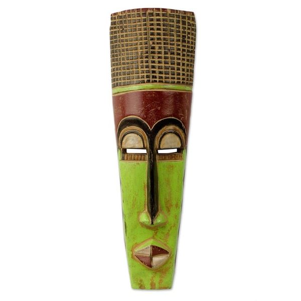 Alternate image for Slender 20-Inch Hand Carved Neon Green West African Mask Tall Man