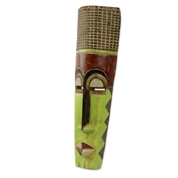 Alternate image for Slender 20-Inch Hand Carved Neon Green West African Mask Tall Man
