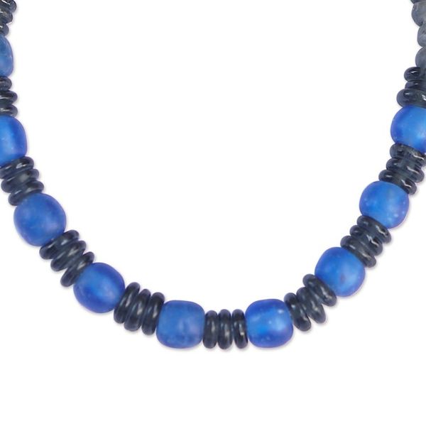 Alternate image for Handcrafted Blue and Black Glass Beaded Necklace Adom Nkoaa