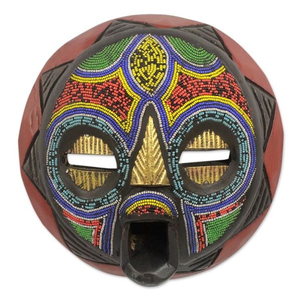 Alternate image for Hand Beaded Nigerian Wood Mask My Beautiful Woman