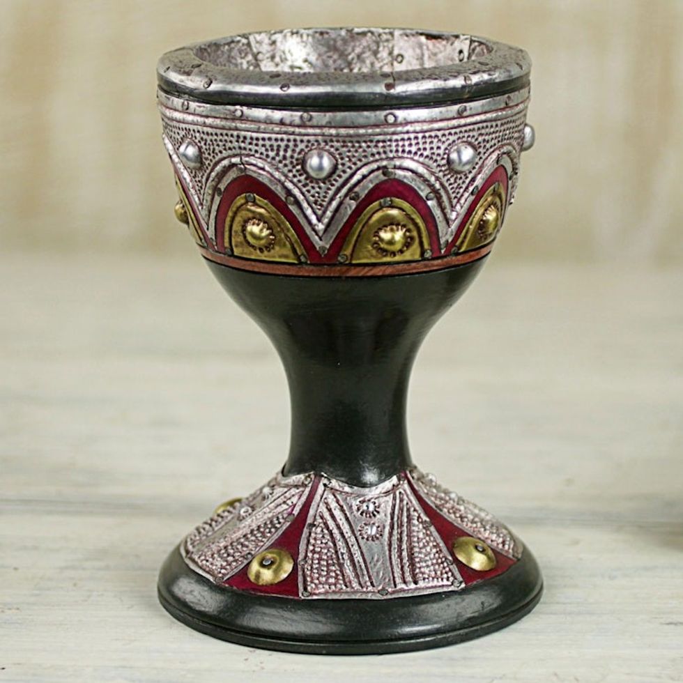 Decorative Wood Goblet Embellished with Aluminum and Brass 'Royal Goblet'