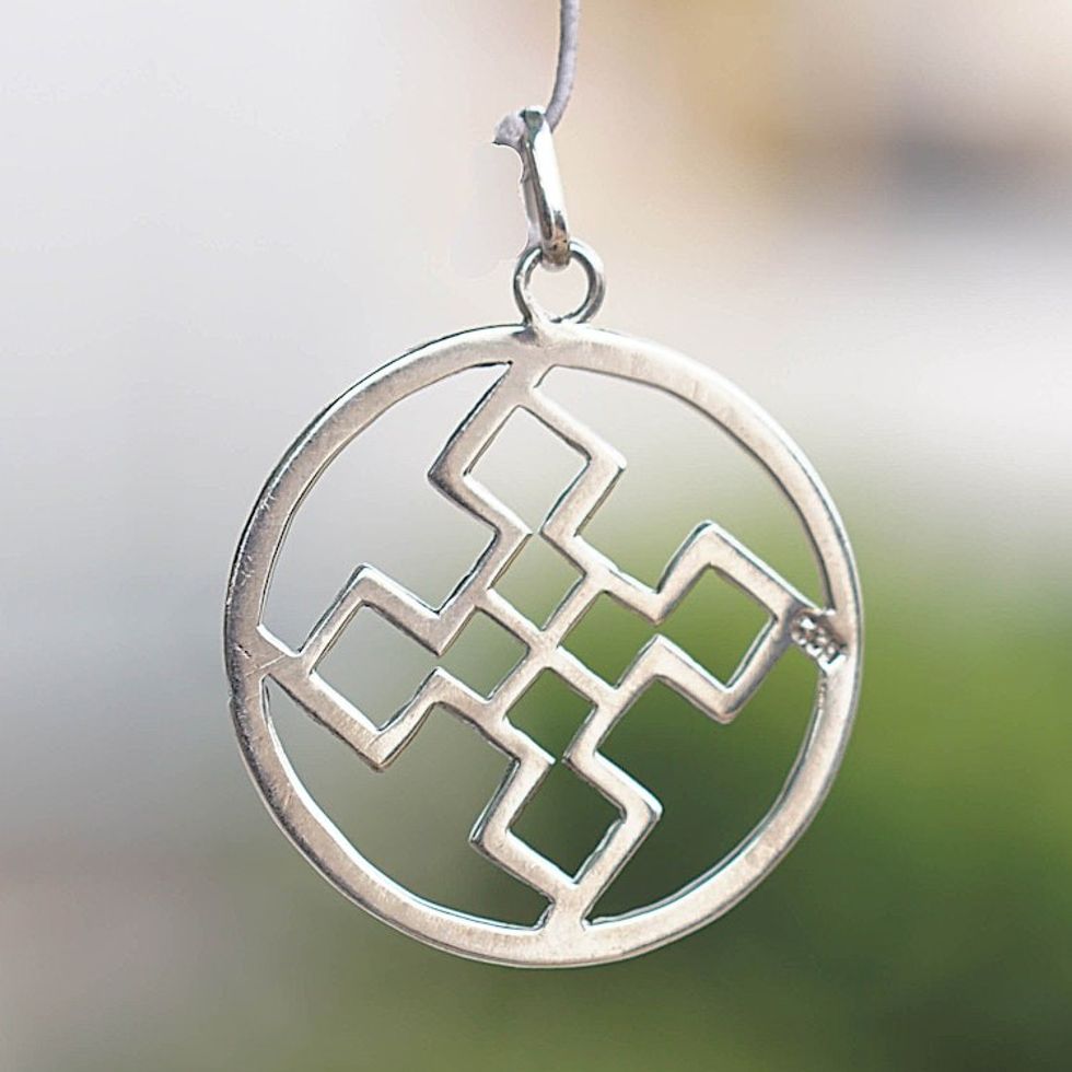 Sterling Silver Round Pendant with Geometric Icon from Ghana 'Authentic Core'