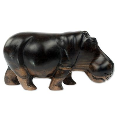 Alternate image for Hand Made Wood Hippopotamus Sculpture from Ghana Majestic Hippo