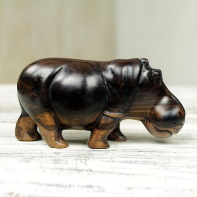 Alternate image for Hand Made Wood Hippopotamus Sculpture from Ghana Majestic Hippo