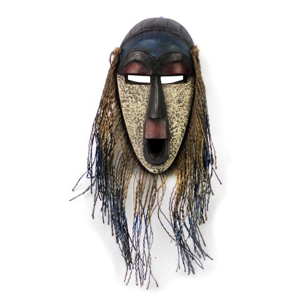 Alternate image for Jute Bearded African Wood Mask from Ghana Abajo