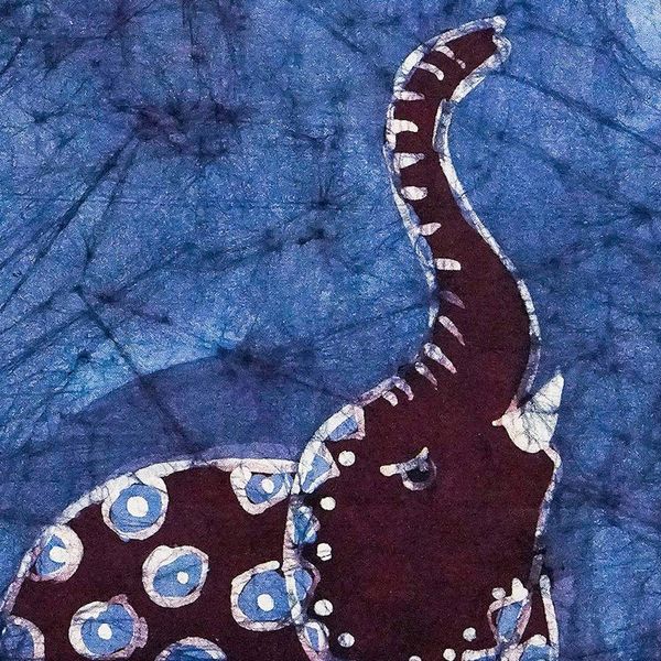 Alternate image for Cotton Batik Elephant Wall Hanging Blue Trumpeter
