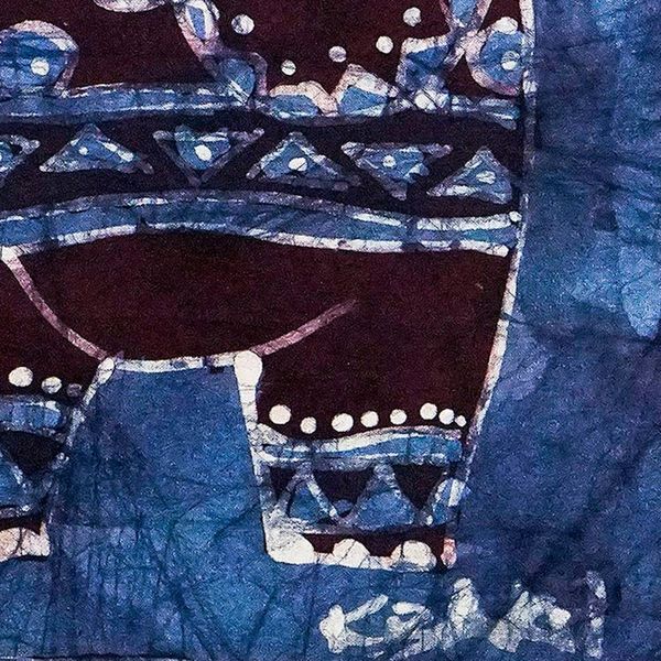 Alternate image for Cotton Batik Elephant Wall Hanging Blue Trumpeter