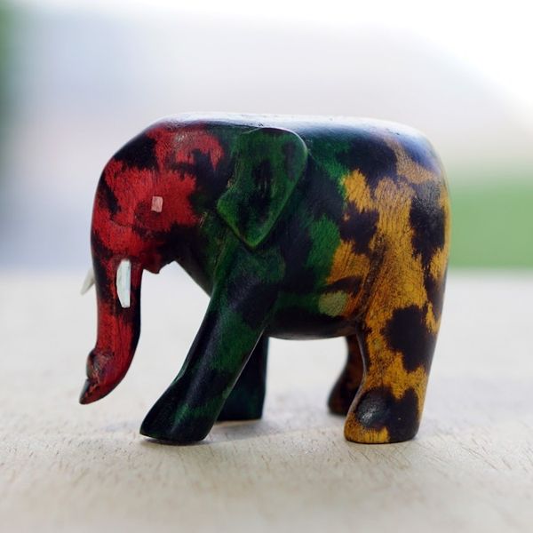 Alternate image for Hand-Painted Multicolor Elephant Sese Wood Figurine Culture Elephant I