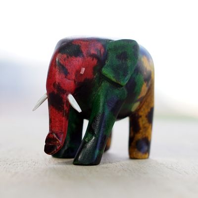 Alternate image for Hand-Painted Multicolor Elephant Sese Wood Figurine Culture Elephant I