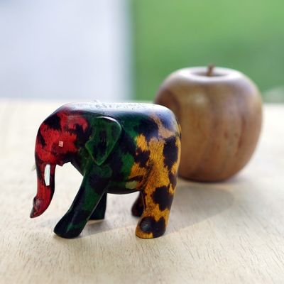 Alternate image for Hand-Painted Multicolor Elephant Sese Wood Figurine Culture Elephant I