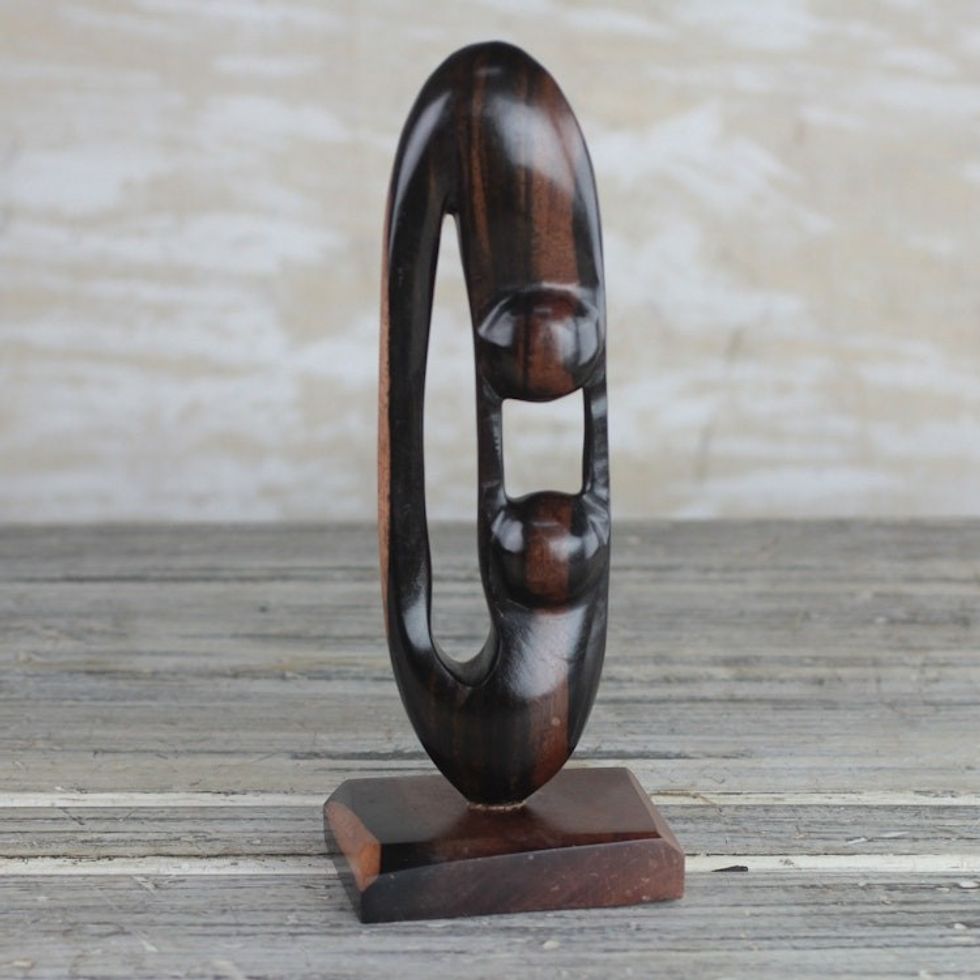 Ebony Wood Hand Carved Sculpture of Two Figures from Ghana 'Balance and Strength'