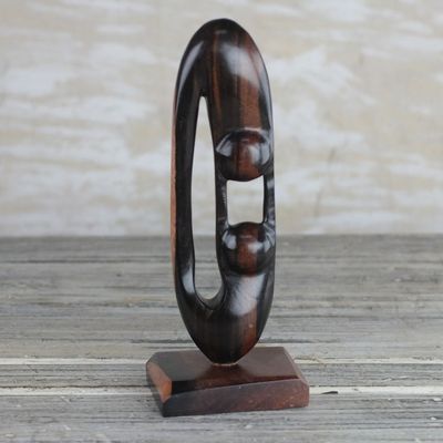 Alternate image for Ebony Wood Hand Carved Sculpture of Two Figures from Ghana Balance and Strength