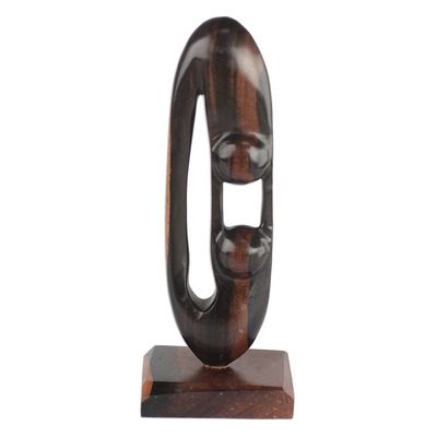 Alternate image for Ebony Wood Hand Carved Sculpture of Two Figures from Ghana Balance and Strength