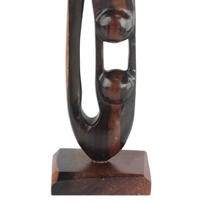 Alternate image for Ebony Wood Hand Carved Sculpture of Two Figures from Ghana Balance and Strength