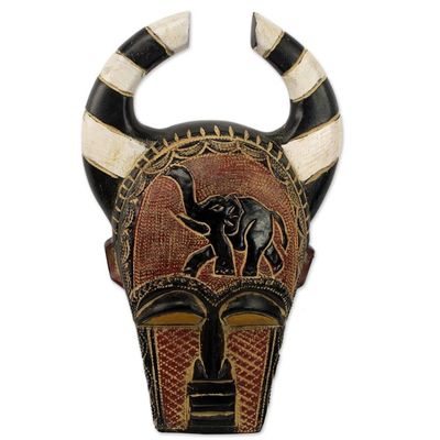 Alternate image for Artisan Crafted Sese Wood and Brass Wall Mask from Ghana Azubuike