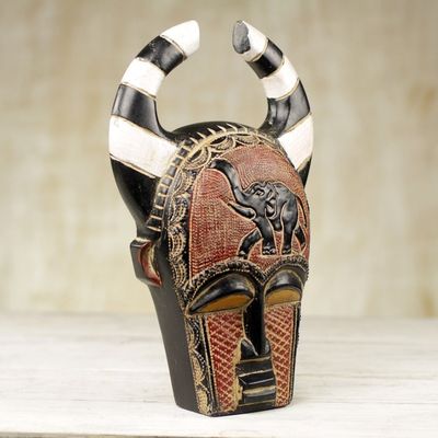 Alternate image for Artisan Crafted Sese Wood and Brass Wall Mask from Ghana Azubuike