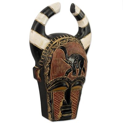 Alternate image for Artisan Crafted Sese Wood and Brass Wall Mask from Ghana Azubuike