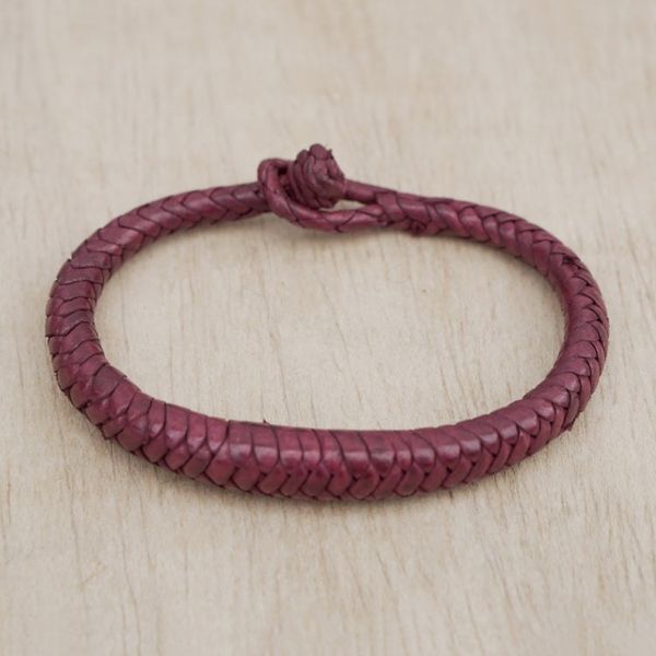 Alternate image for Handcrafted Braided Leather Bracelet in Crimson Crimson Grace