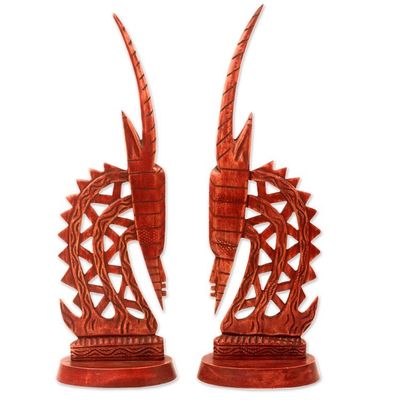 Alternate image for Hand Crafted Wood Sculpture of African Antelopes Pair Bambara Antelopes