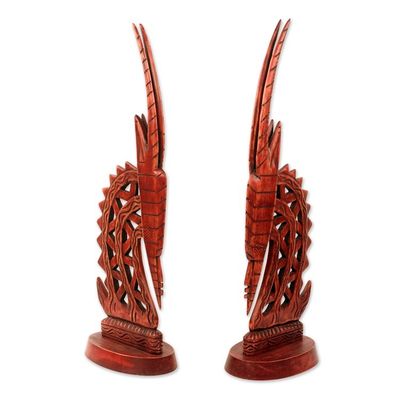 Alternate image for Hand Crafted Wood Sculpture of African Antelopes Pair Bambara Antelopes