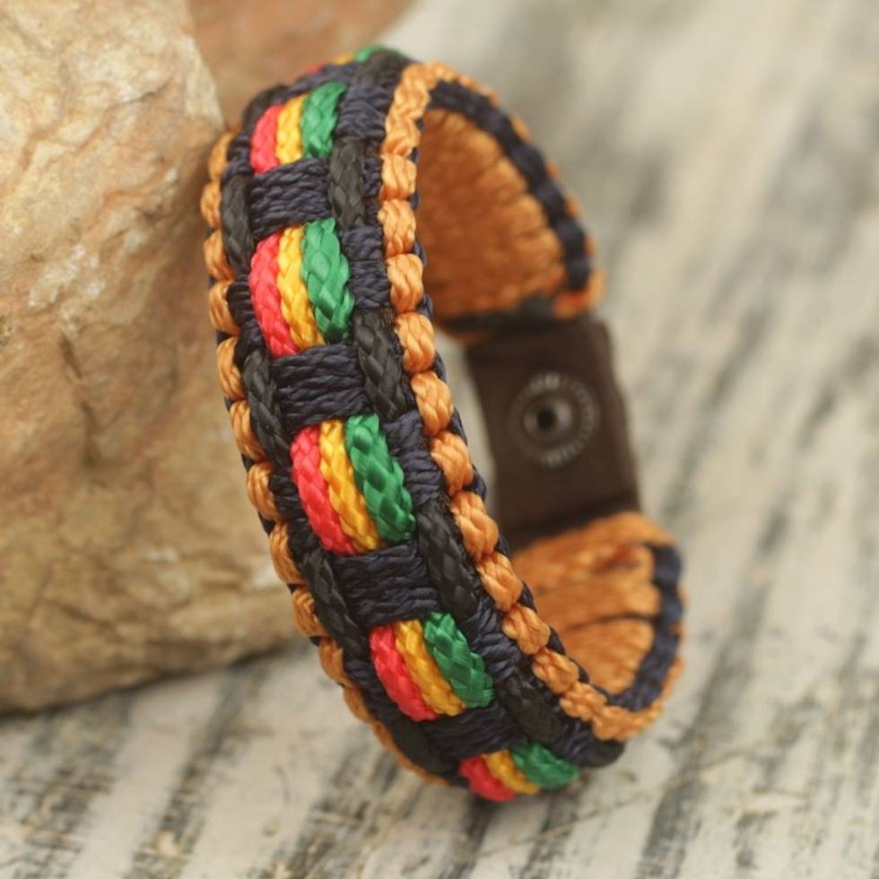 Men's Colorful Hand Woven Cord Bracelet from Africa 'Good Vibes'