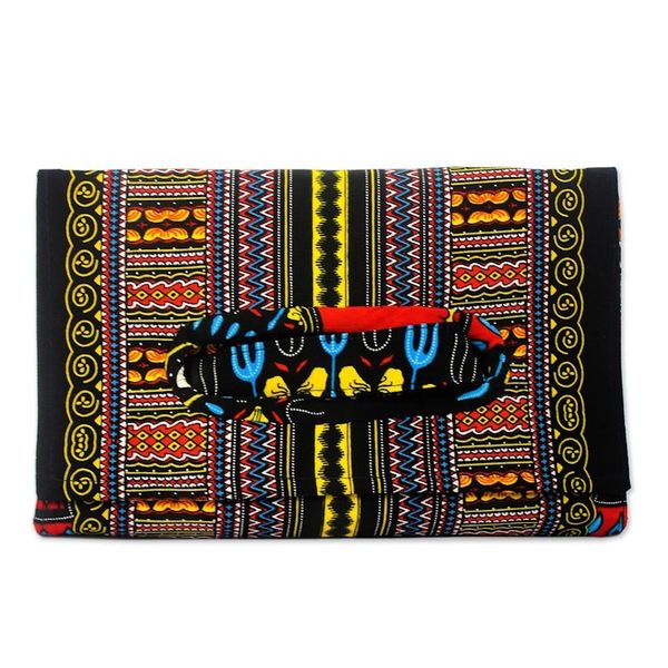 Alternate image for Bold Black Print Cotton Clutch Handbag from Ghana Angelina