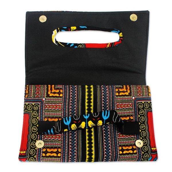 Alternate image for Bold Black Print Cotton Clutch Handbag from Ghana Angelina