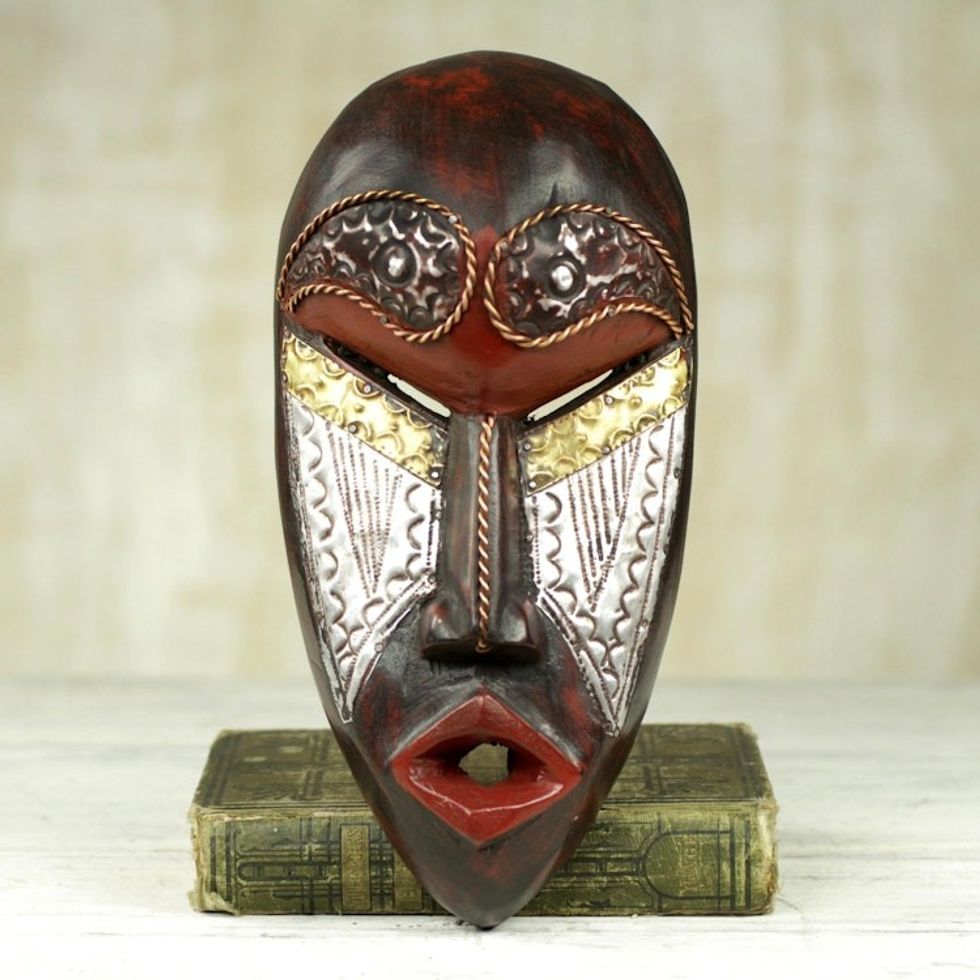 Hand Carved African Sese Wood Mask from Ghana 'Fear Him'