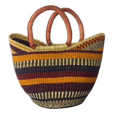 Alternate image for Striped Colorful Raffia Shopping Basket Bawku Brights