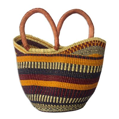 Alternate image for Striped Colorful Raffia Shopping Basket Bawku Brights