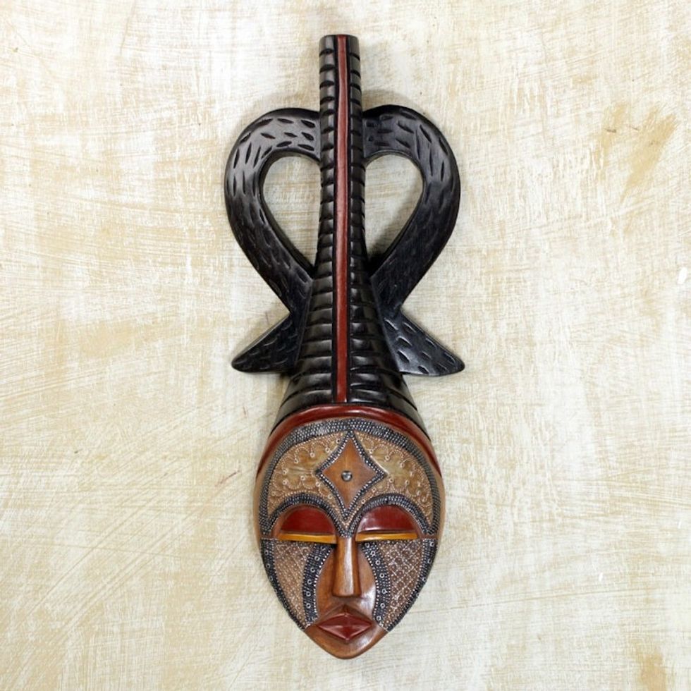 African Sese Wood Wall Mask from Ghana 'African Queen'