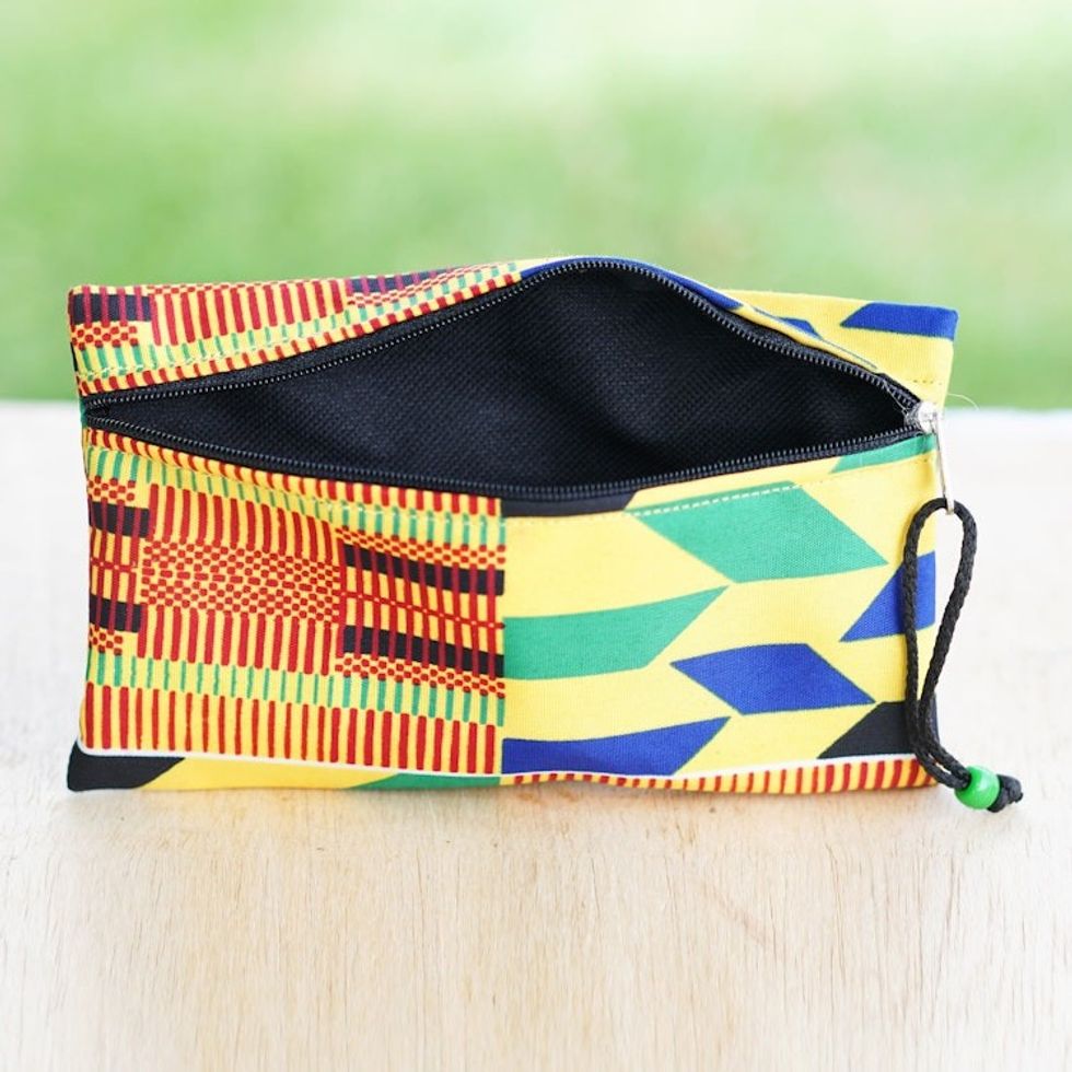 Cotton Kente-Inspired Geometric Toiletry Case with Strap 'Splendid Geometry'