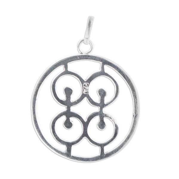 Alternate image for Sterling Silver Round Pendant with Modern Icon from Ghana Commitment Core