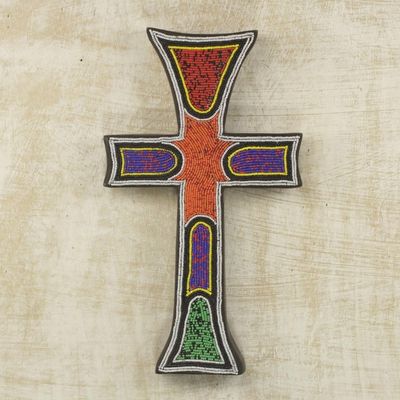 Alternate image for Byzantine Style Beaded Wood Wall Cross Hand Crafted in Ghana Bless My Home