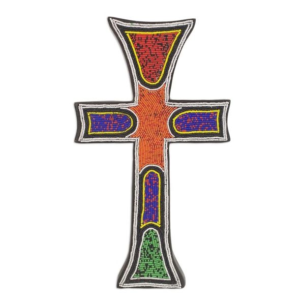 Alternate image for Byzantine Style Beaded Wood Wall Cross Hand Crafted in Ghana Bless My Home