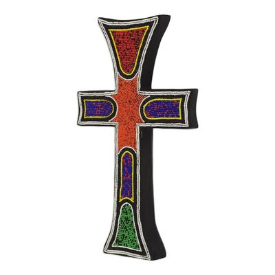 Alternate image for Byzantine Style Beaded Wood Wall Cross Hand Crafted in Ghana Bless My Home