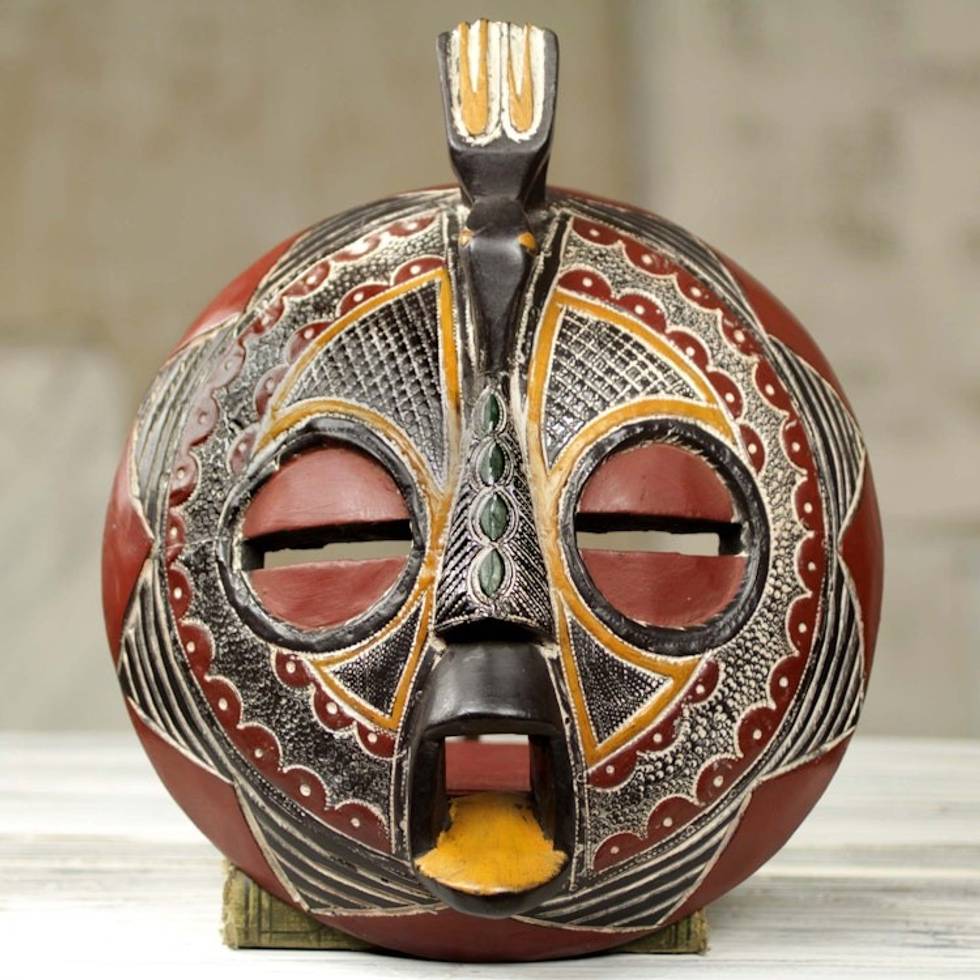 Bird Theme Folk Art Hand Carved African Mask 'Victory Dove'