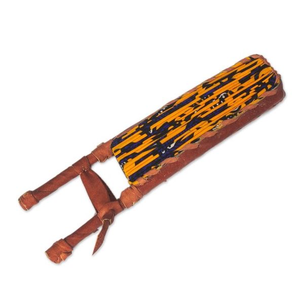 Alternate image for Handcrafted Tangerine Cotton and Leather Fan from Ghana Ray of Sunshine