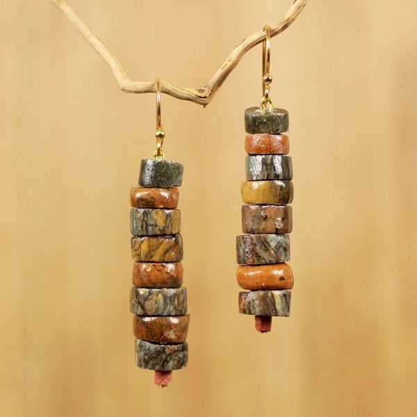 Alternate image for Hand Crafted Natural Soapstone Beaded Hook Earrings Aseda Ye