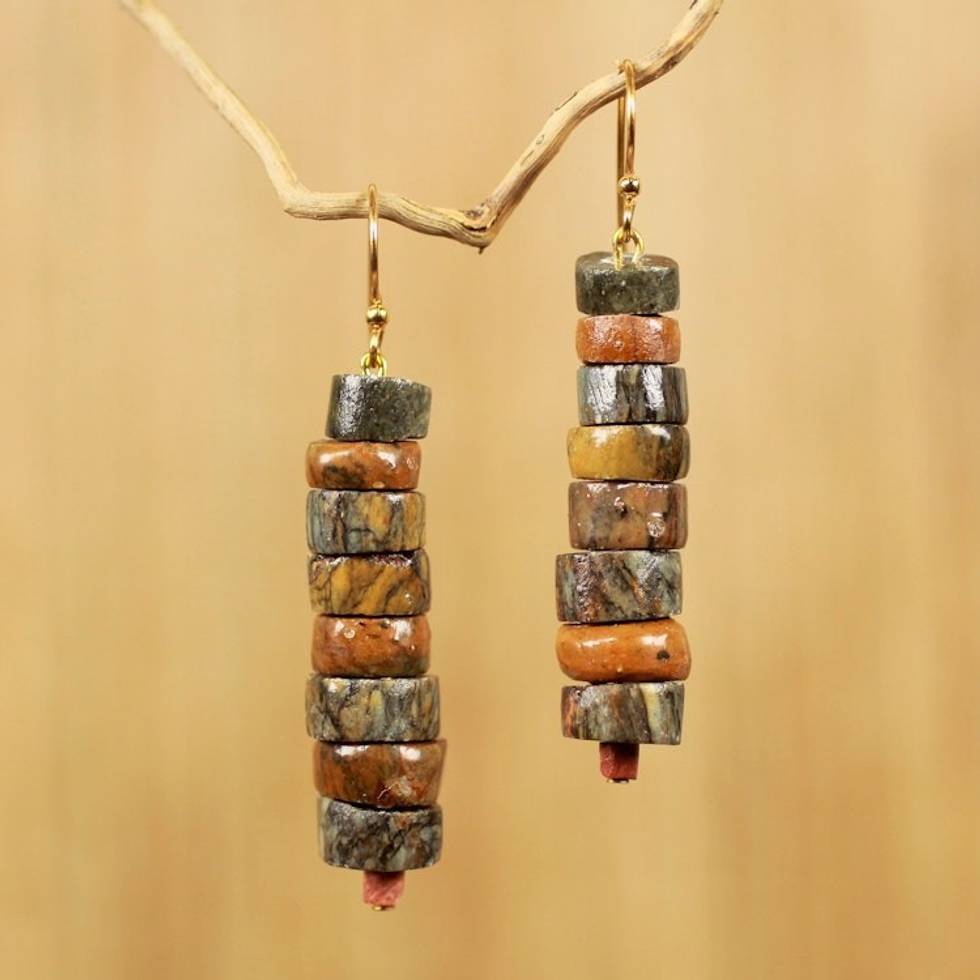 Hand Crafted Natural Soapstone Beaded Hook Earrings 'Aseda Ye'