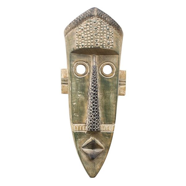 Alternate image for Original Green West African Hand-Carved Sese Wood Wall Mask Green Giant