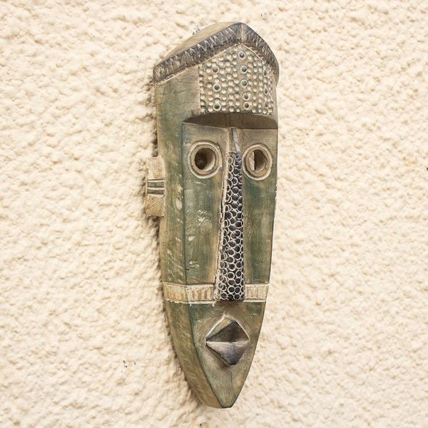 Alternate image for Original Green West African Hand-Carved Sese Wood Wall Mask Green Giant
