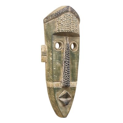 Alternate image for Original Green West African Hand-Carved Sese Wood Wall Mask Green Giant