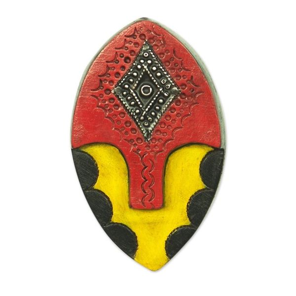 Alternate image for Red and Yellow Abstract African Wood Mini Mask from Ghana Mysterious Face