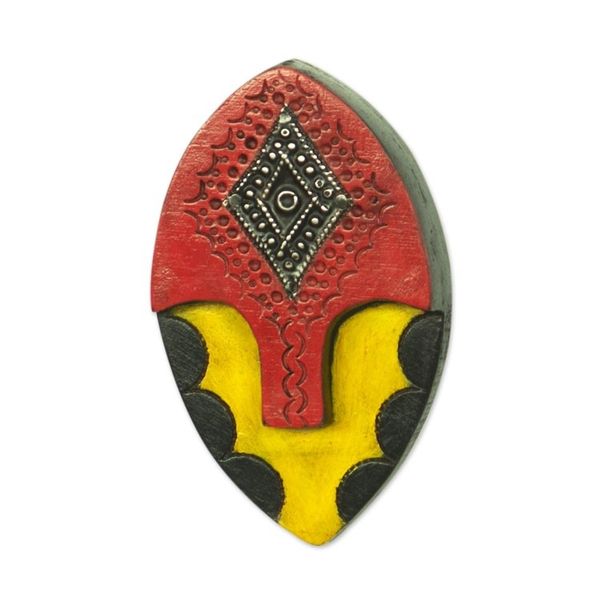 Alternate image for Red and Yellow Abstract African Wood Mini Mask from Ghana Mysterious Face