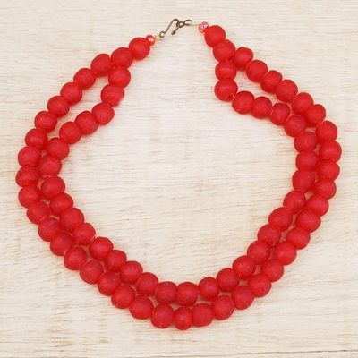 Alternate image for Recycled Glass Beaded Necklace in Red from Ghana Rosy Red