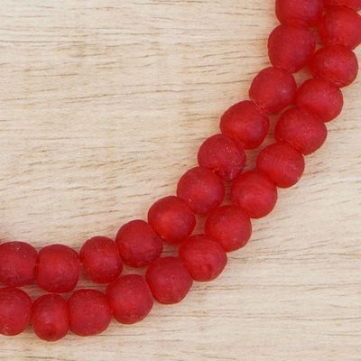 Alternate image for Recycled Glass Beaded Necklace in Red from Ghana Rosy Red